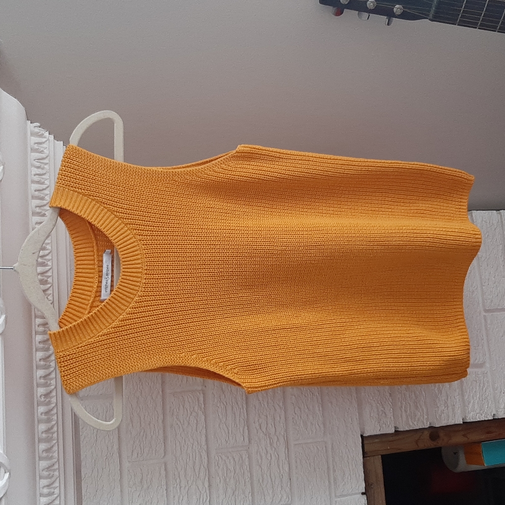 Stitches & Stripes Knitted Mustard West Sleeveless Sweater Sz S Preppy Academia